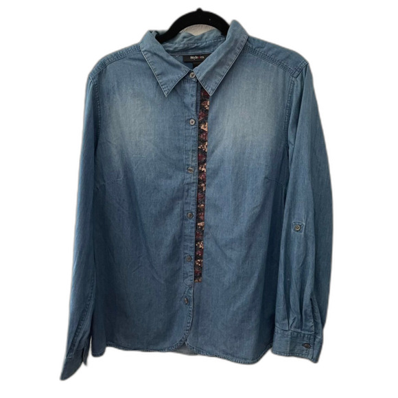 Style & Co Tops - Style & Co Denim Button Down SEQUINS  XL